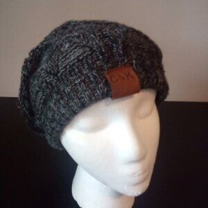 C&K Knit Beanie Hat with Leather Logo Patch with Ponytail Hole